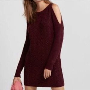 NWT express maroon knit sweater dress keyhole sleeve size small